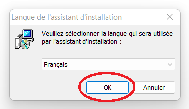 L'installation débute, sélectionnez la langue
