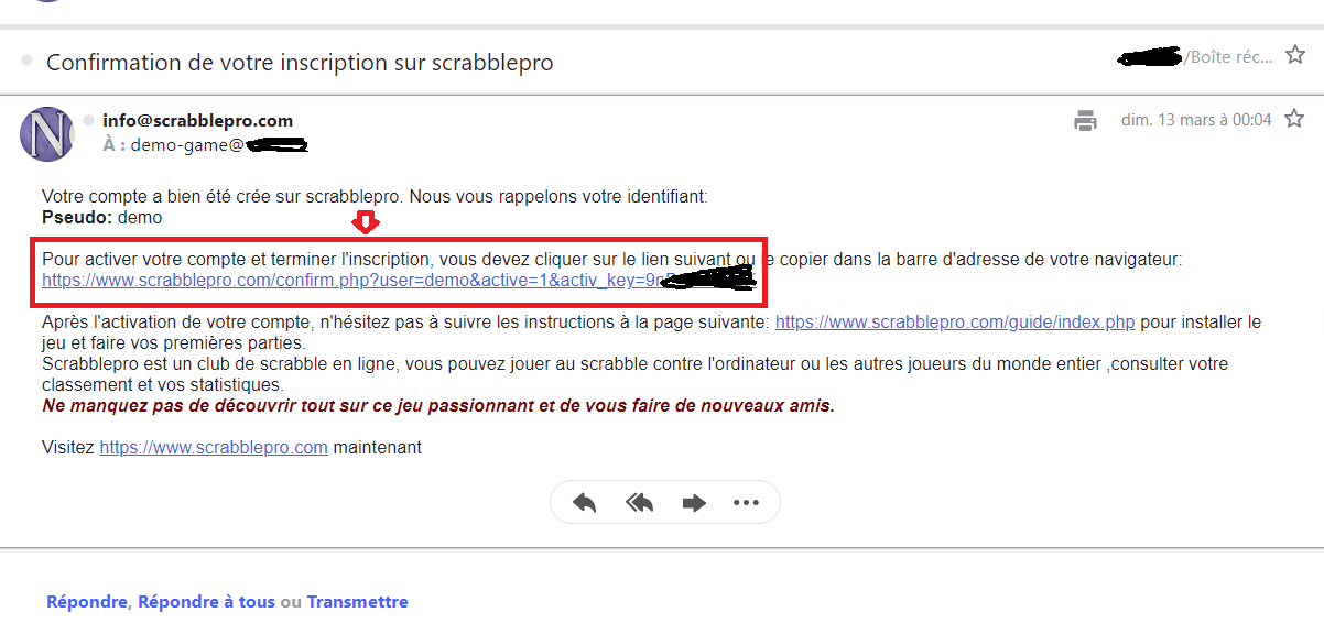 mail de confirmation